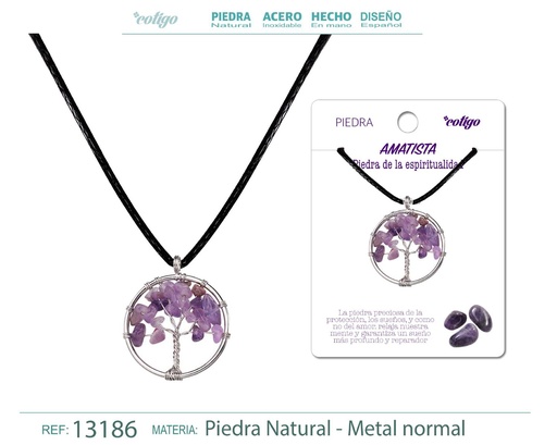 [13186] Colgante Árbol de vida de piedra de Amatista - Joyería artesanal