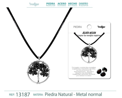 [13187] Colgante Árbol de vida de piedra de Ágata negra - Joyería artesanal