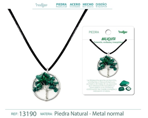 [13190] Colgante Árbol de vida de piedra de Malaquita - Joyería artesanal