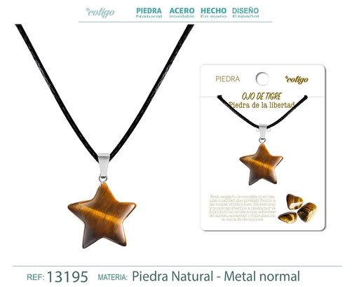 [13195] Colgante estrella de piedra ojo de tigre - Joyería de piedras naturales 