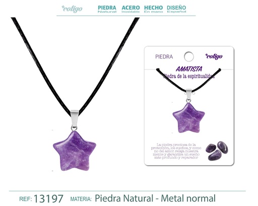 [13197] Colgante estrella de piedra de Amatista - Joyería artesanal