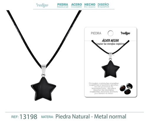 [13198] Colgante estrella de piedra ágata negra - Joyería de piedras naturales 