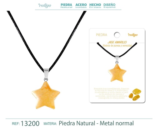 [13200] Colgante estrella de piedra de Jade amarillo - Joyería artesanal