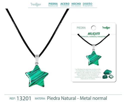 [13201] Colgante estrella de piedra de Malaquita - Joyería artesanal