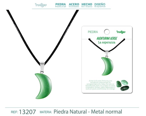 [13207] Colgante luna de piedra de Aventurina verde - Joyería artesanal