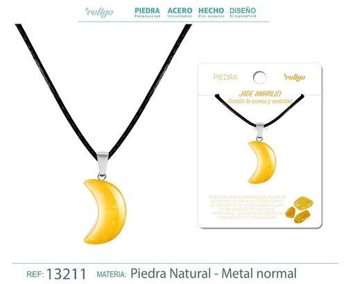 [13211] Colgante luna de piedra de Jade amarillo - Joyería artesanal