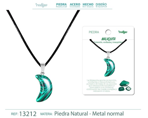 [13212] Colgante luna de piedra de Malaquita - Joyería artesanal