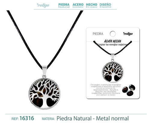 [16316] Colgante árbol de vida de piedra de Ágata negra - Joyería artesanal