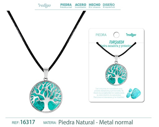 [16317] Colgante árbol de vida de piedra de Turquesa - Joyería artesanal