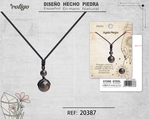 [20387] Colgante de Ágata negra de bola 14 mm - Joyería especial