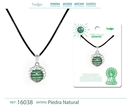 [16038] Colgante de Aventurina verde 14 mm con accesorio de acero - Joyería especial