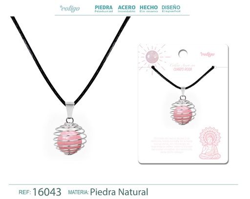 [16043] Colgante de Cuarzo rosa 14 mm con accesorio de acero - Joyería especial