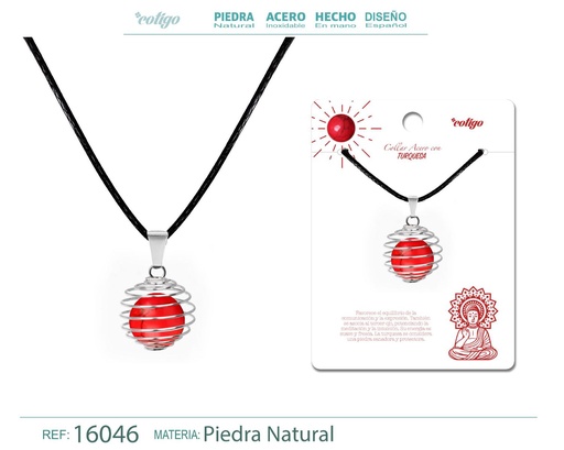 [16046] Colgante de Turquesa roja 14 mm con accesorio de acero - Joyería especial