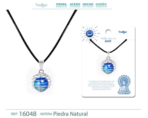 [16048] Colgante de Ágata azul 14 mm con accesorio de acero - Joyería especial