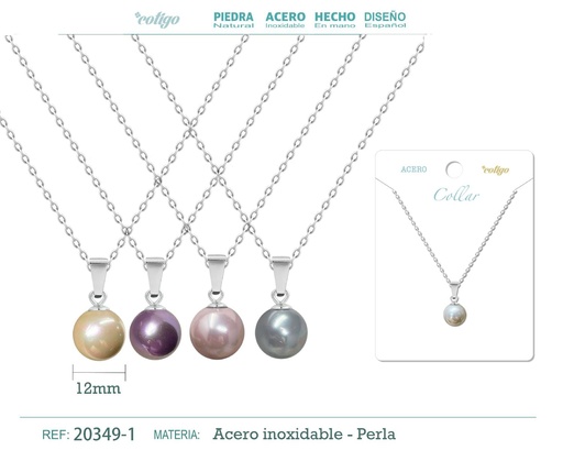 [20349-01] Collar de acero con perla - Joyería de acero moderna