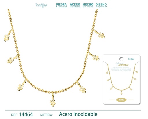 [14464] Collar con 7 colgantes de Serpiente Dorado - Accesorios de joyería con temática animal