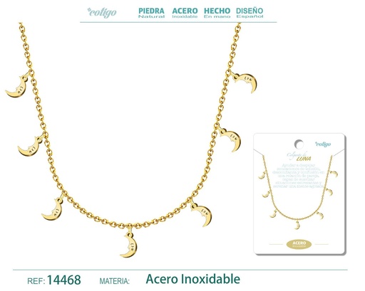 [14468] Collar dorado con 7 colgantes de luna - Joyería de acero y accesorios elegantes