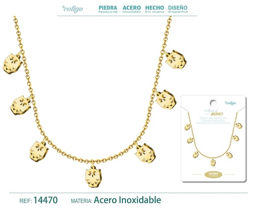 [14470] Collar con 7 colgantes de Búho Dorado - Accesorios de joyería temática animal