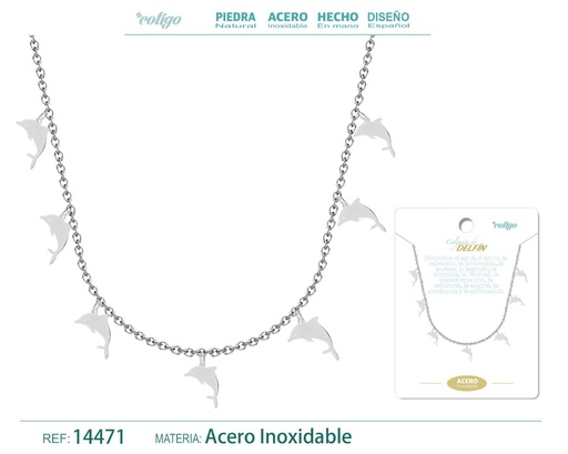 [14471] Collar plateado con 7 colgantes de delfín - Joyería de acero y accesorios marinos