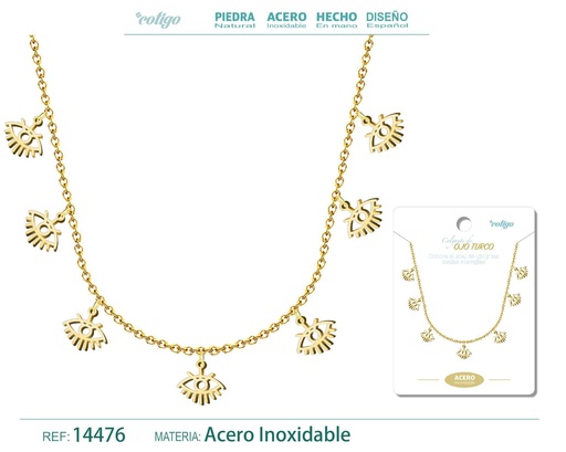 [14476] Collar dorado con 7 colgantes de ojo turco - Joyería de protección y elegancia