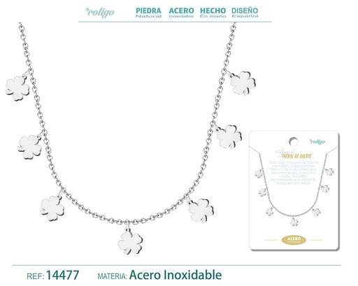 [14477] Collar plateado con 7 colgantes de trébol - Joyería de acero y simbolismo de buena suerte