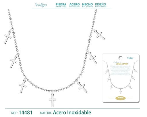 [14481] Collar plateado con 7 colgantes de cruz - Joyería de acero y simbolismo religioso