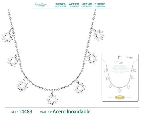 [14483] Collar plateado con 7 colgantes de sol - Joyería de acero y simbolismo positivo