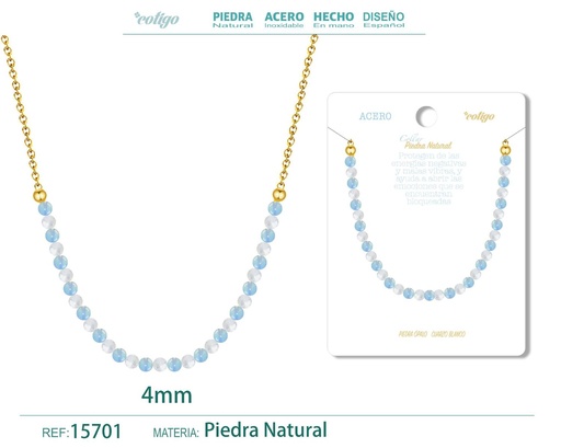 [15701] Collar de cuarzo blanco y opalina 4mm - Joyería de minerales y elegancia