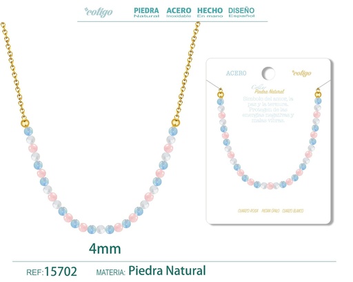[15702] Collar de cuarzo blanco, cuarzo rosa y opalina de 4 mm - Joyería de moda y collares
