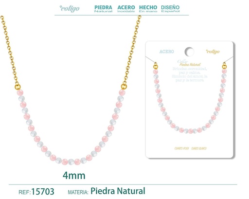 [15703] Collar de cuarzo rosa y cuarzo blanco 4mm - Joyería de minerales y elegancia