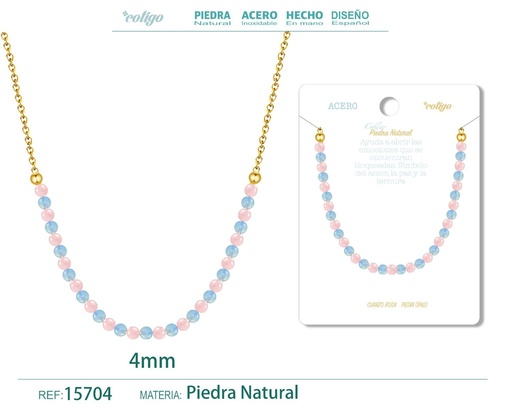 [15704] Collar de cuarzo rosa y opalina 4mm - Joyería de minerales y elegancia