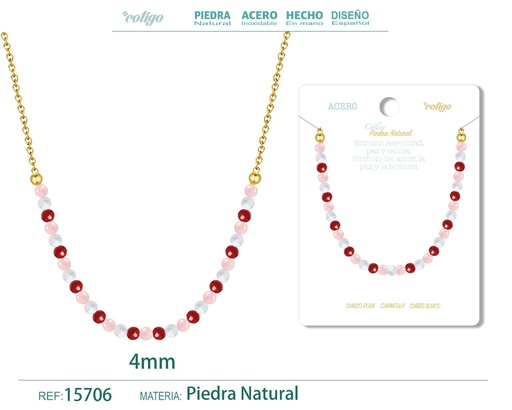 [15706] Collar de carneola, cuarzo blanco y cuarzo rosa de 4 mm - Joyería de moda y collares