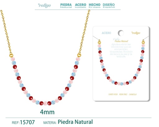 [15707] Collar de carneola, opalina y cuarzo rosa de 4 mm - Joyería de moda y collares