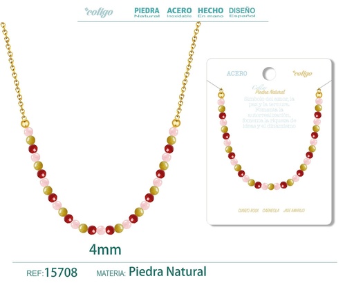 [15708] Collar de carneola, jade amarillo y cuarzo rosa de 4 mm - Joyería de moda y collares