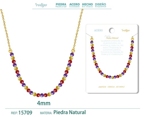 [15709] Collar de carneola, jade amarillo y amatista 4mm - Joyería de minerales y elegancia