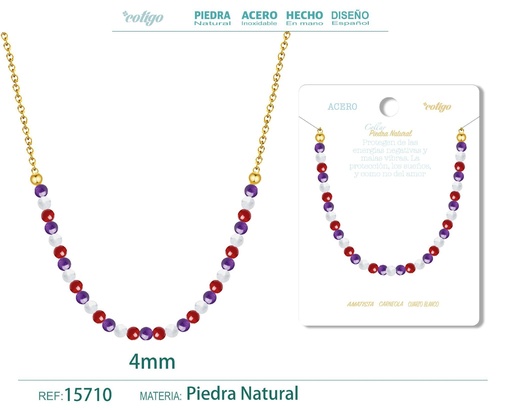 [15710] Collar de carneola, amatista y cuarzo blanco de 4 mm - Joyería de moda y collares