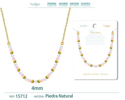 [15712] Collar de jade amarillo, cuarzo rosa y cuarzo blanco de 4 mm - Joyería de moda y collares