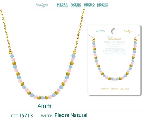 [15713] Collar de jade amarillo, cuarzo rosa y opalina 4mm - Joyería de minerales y elegancia