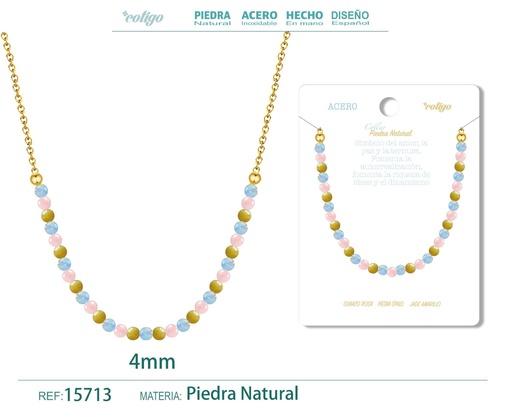 [15713] Collar de jade amarillo, cuarzo rosa y opalina de 4 mm - Joyería de moda y collares
