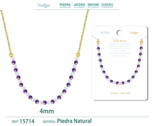 [15714] Collar de amatista y cuarzo blanco de 4 mm - Joyería de moda y collares