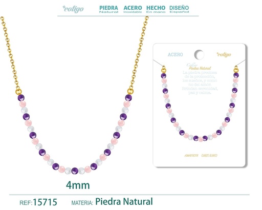[15715] Collar de cuarzo rosa, amatista y cuarzo blanco de 4 mm - Joyería de moda y collares