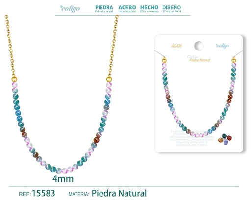 [15583] Collar de ágata 4 mm - Joyería de piedra natural y acero