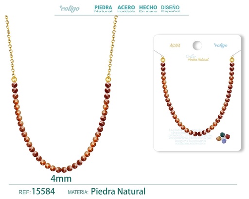 [15584] Collar de ágata 4 mm - Joyería de piedra natural y acero