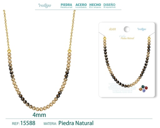 [15588] Collar de ágata 4 mm - Joyería de piedra natural y acero