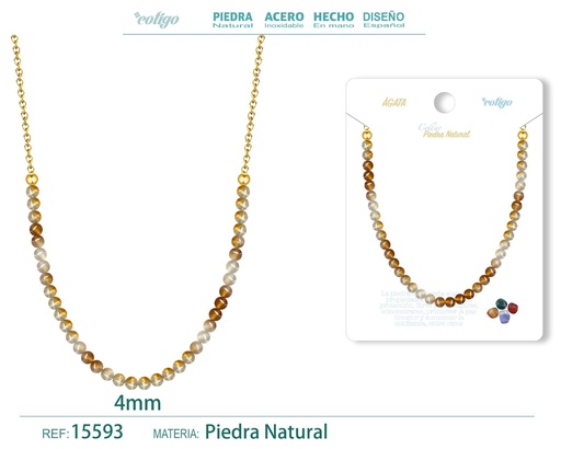 [15593] Collar de ágata 4 mm - Joyería de piedra natural y acero