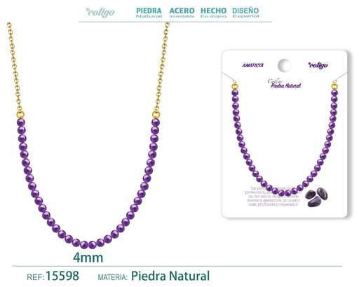 [15598] Collar de amatista 4 mm - Joyería de piedra natural y acero