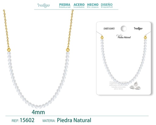 [15602] Collar de cuarzo blanco 4mm - Joyería de minerales naturales y elegancia