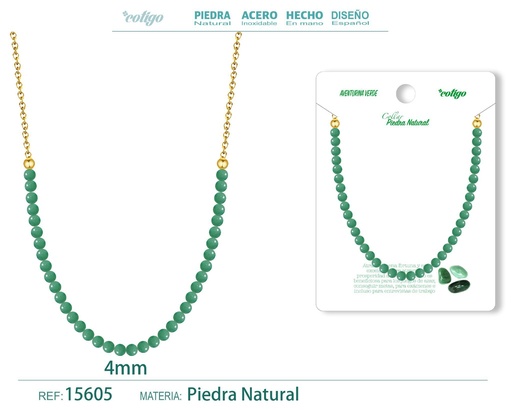 [15605] Collar de aventurina verde 4 mm - Joyería de piedra natural y acero