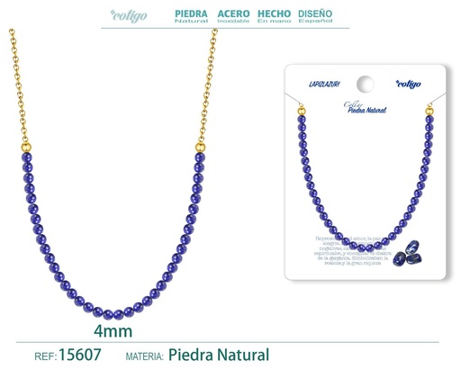 [15607] Collar de lapislázuli 4 mm - Joyería de piedra natural y acero