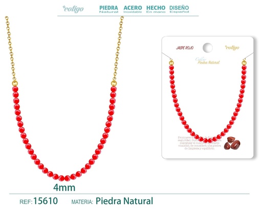[15610] Collar de jaspe rojo 4 mm - Joyería de piedra natural y acero